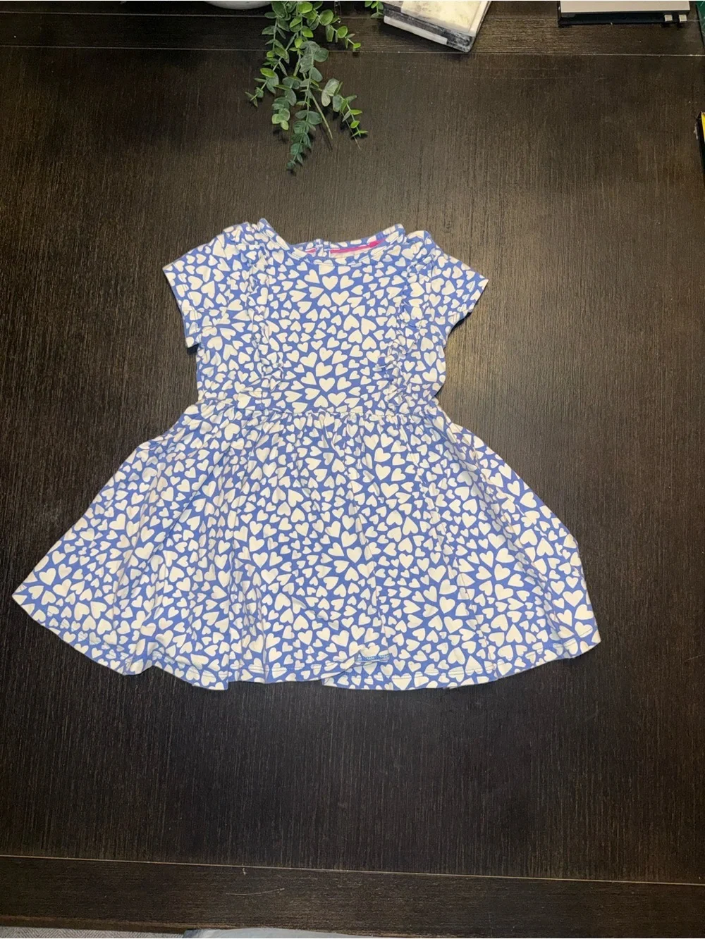 Mini Boden Blue and White Heart Ruffle Dress